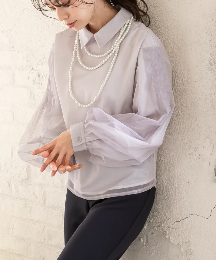 stripe organdy blouse-gray