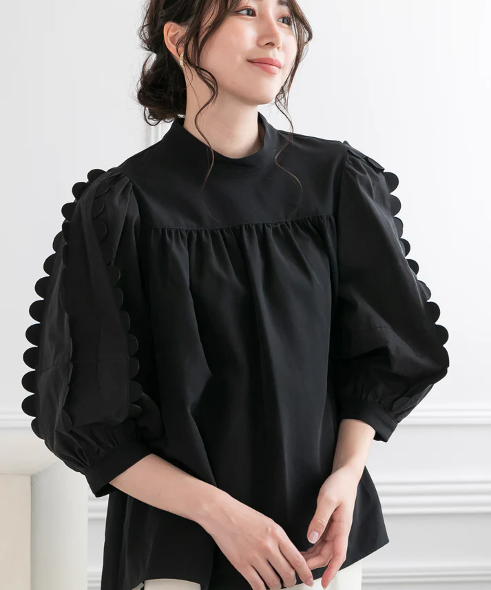 sleeve scalloped blouse-black black