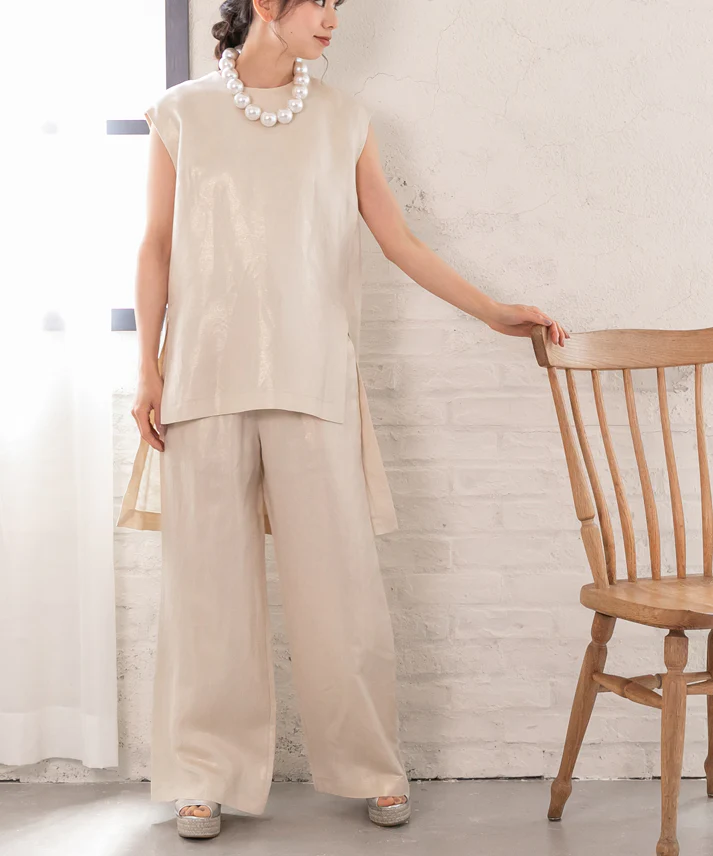 hemp rayon wide pants-gold